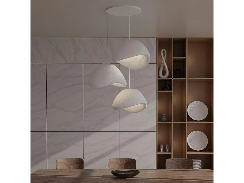 Suspension blanche design 3 lampes wabi-sabi 90 cm NOXIS