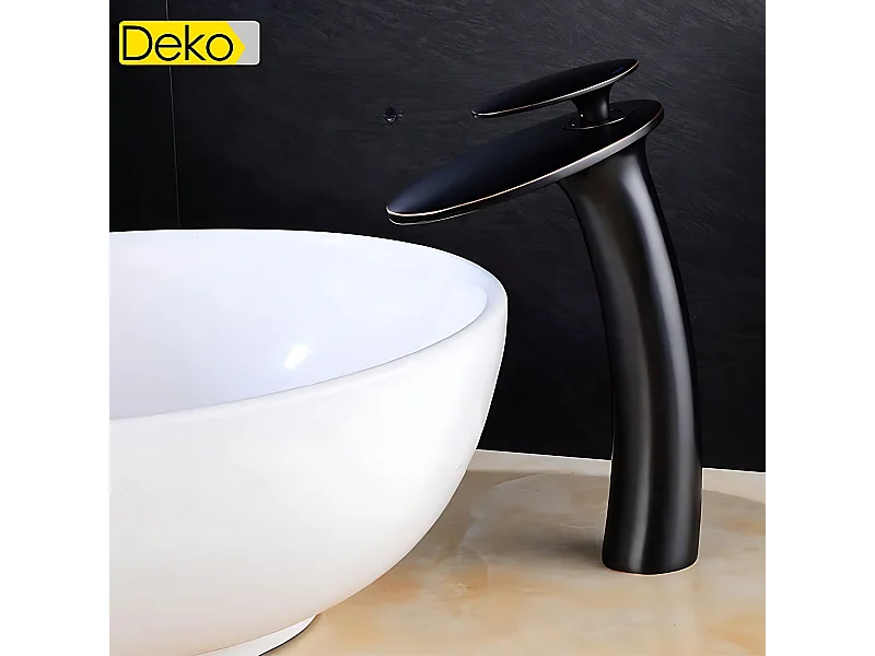 Robinet de salle de bain haut style vintage iDeko, monocommande, laiton et céramique