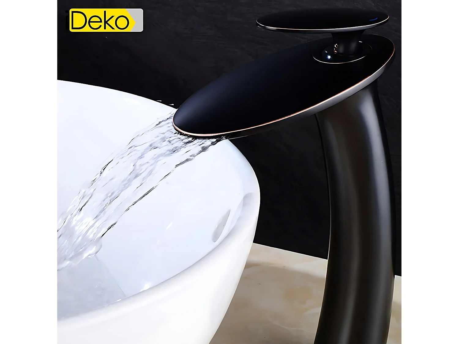 Robinet de salle de bain haut style vintage iDeko, monocommande, laiton et céramique