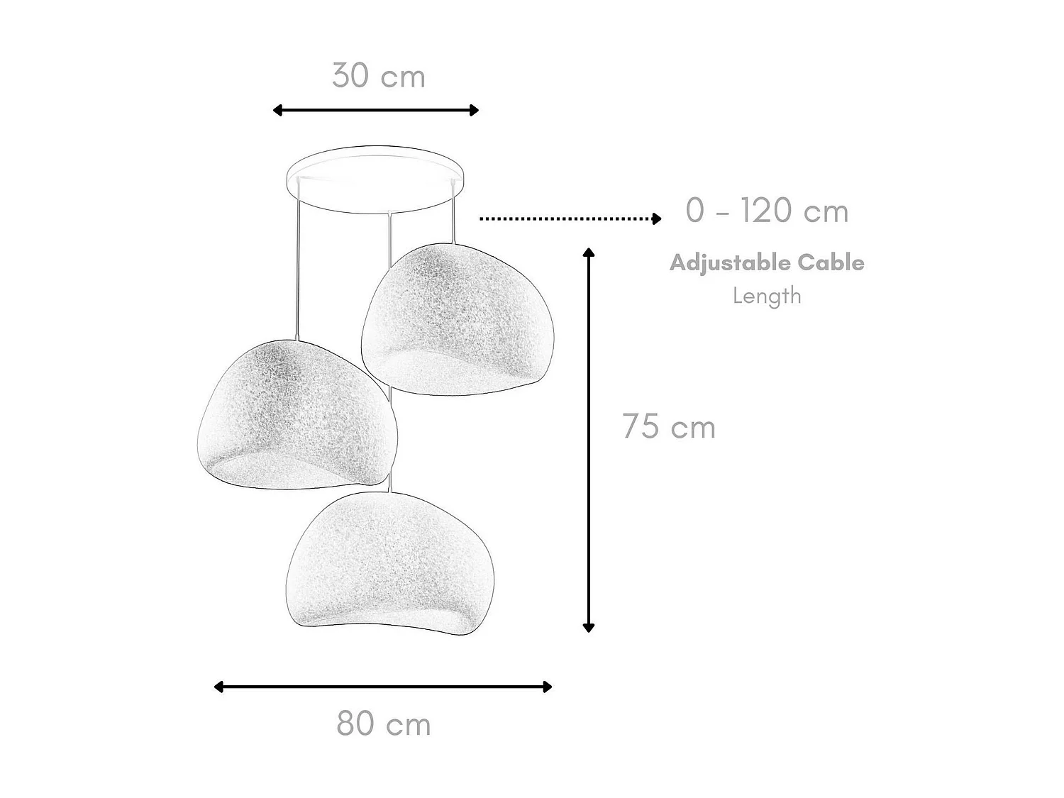 Suspension noire design 3 abat-jour organiques 42 cm NOXIS