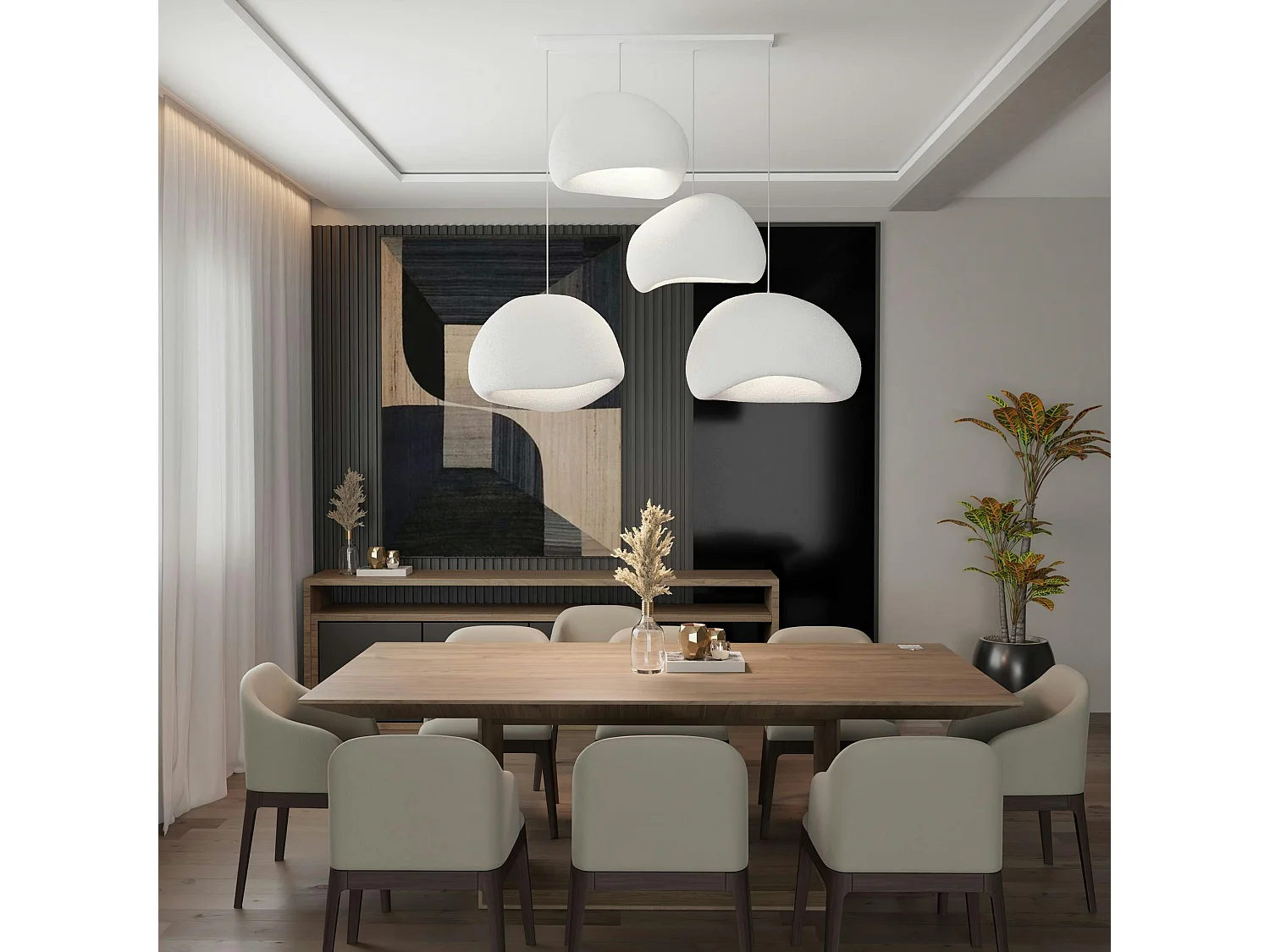 Suspension blanche design 4 abat-jour wabi-sabi NOXIS