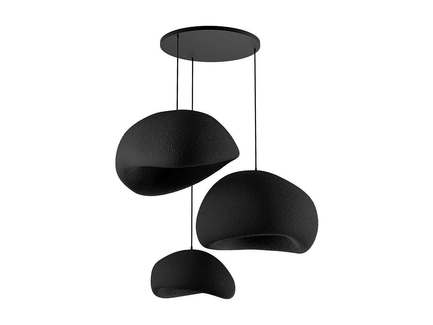 Suspension noire design organique 3 abat-jour H.28 cm NOXIS