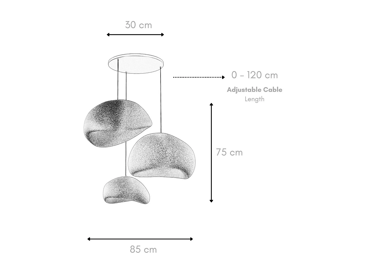 Suspension noire design organique 3 abat-jour H.28 cm NOXIS