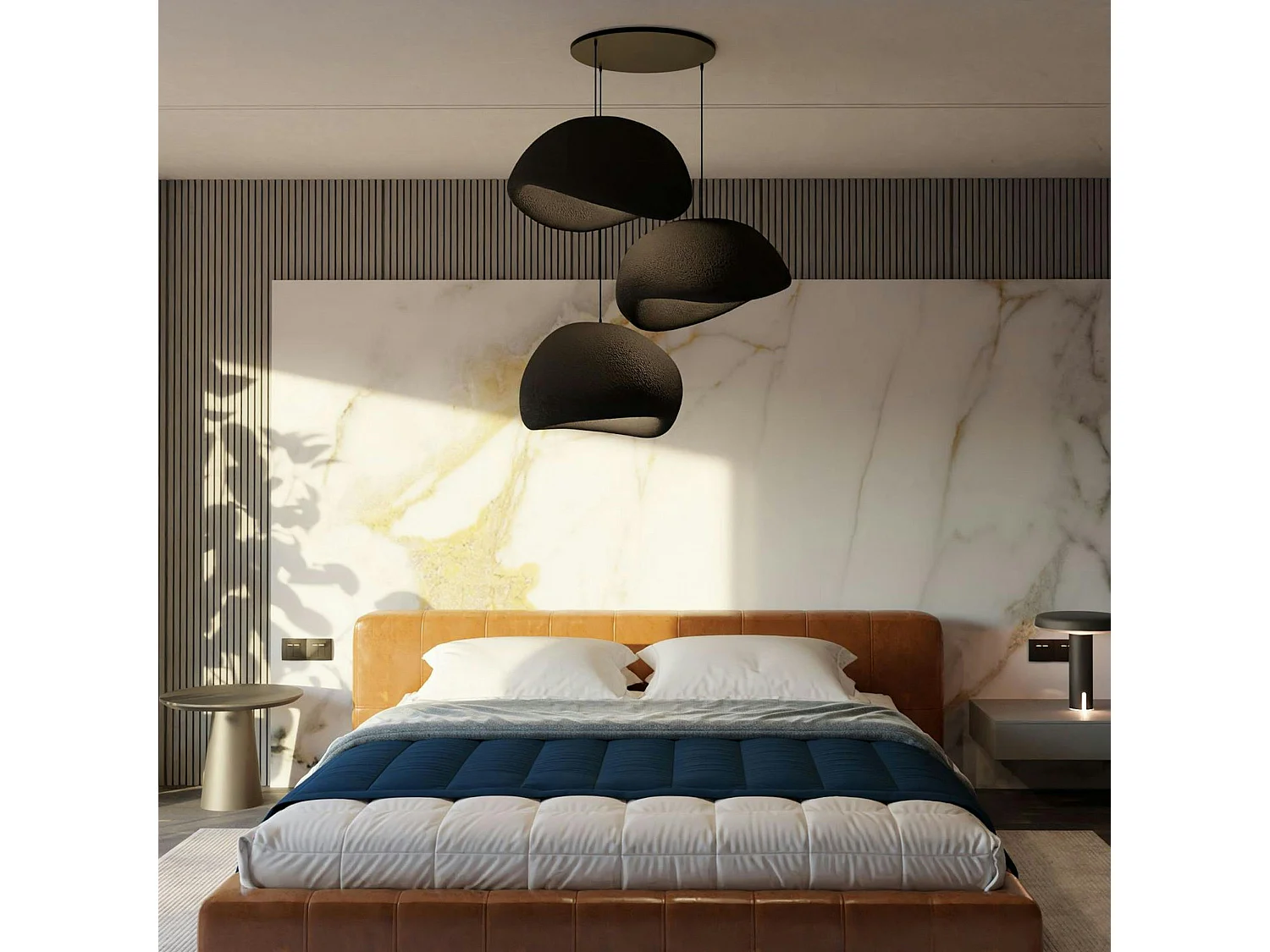 Suspension noire 3 lampes design organique 80 cm NOXIS