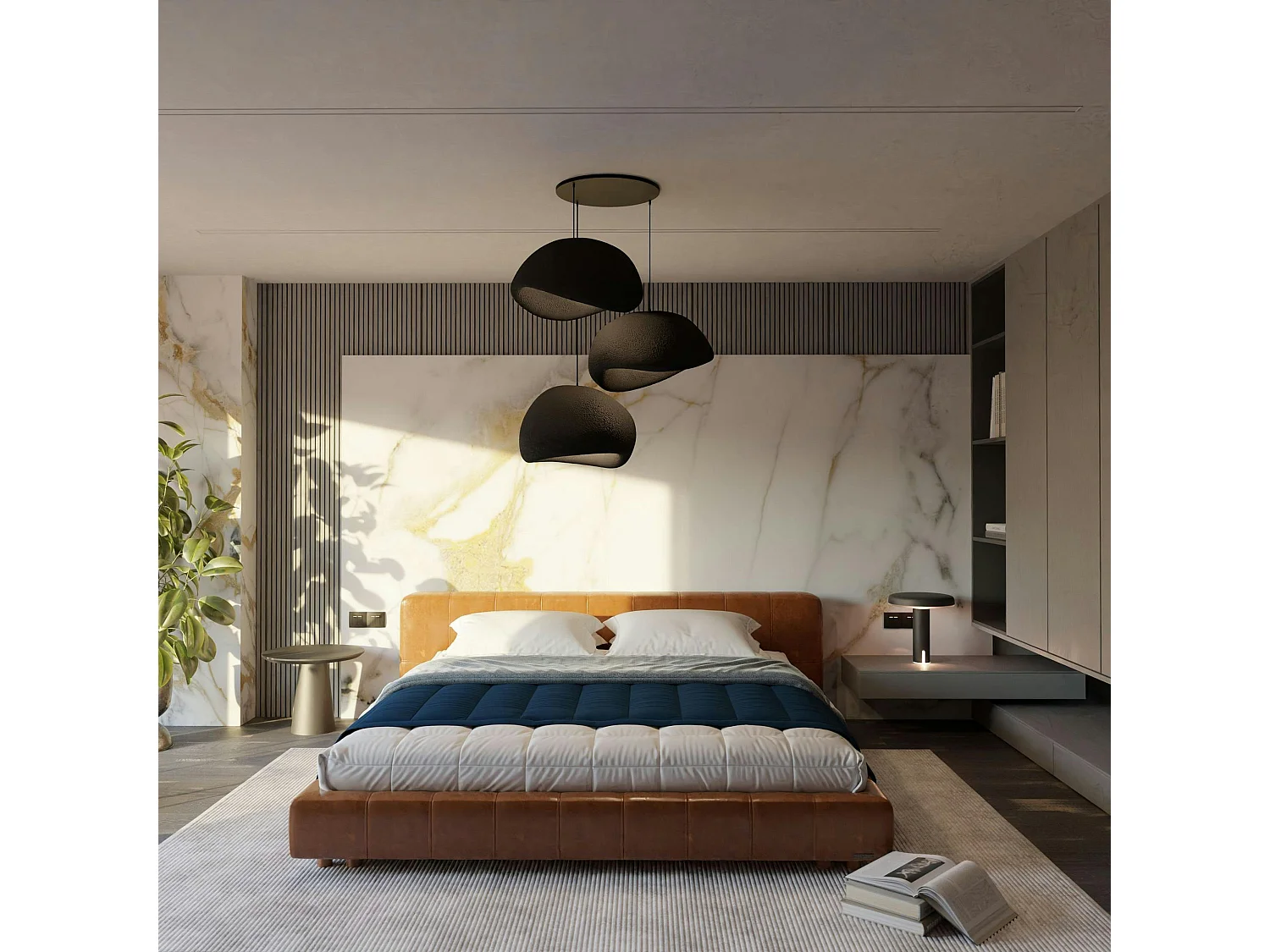 Suspension noire 3 lampes design organique 80 cm NOXIS