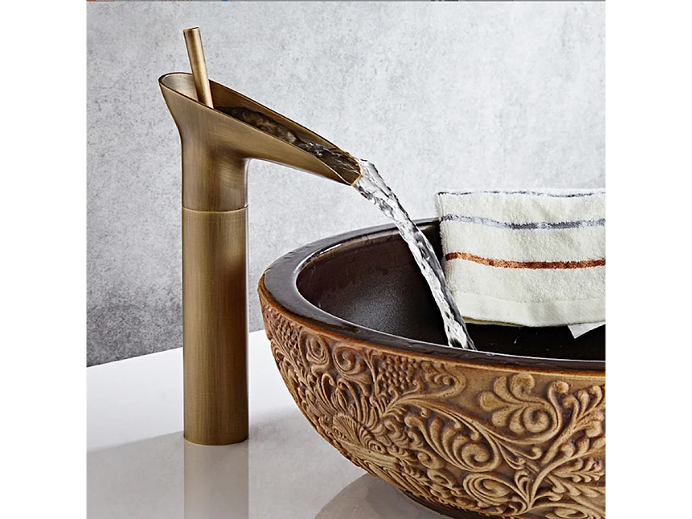 Robinet salle de bain Robinet de lavabo haut en céramique cuivre antique