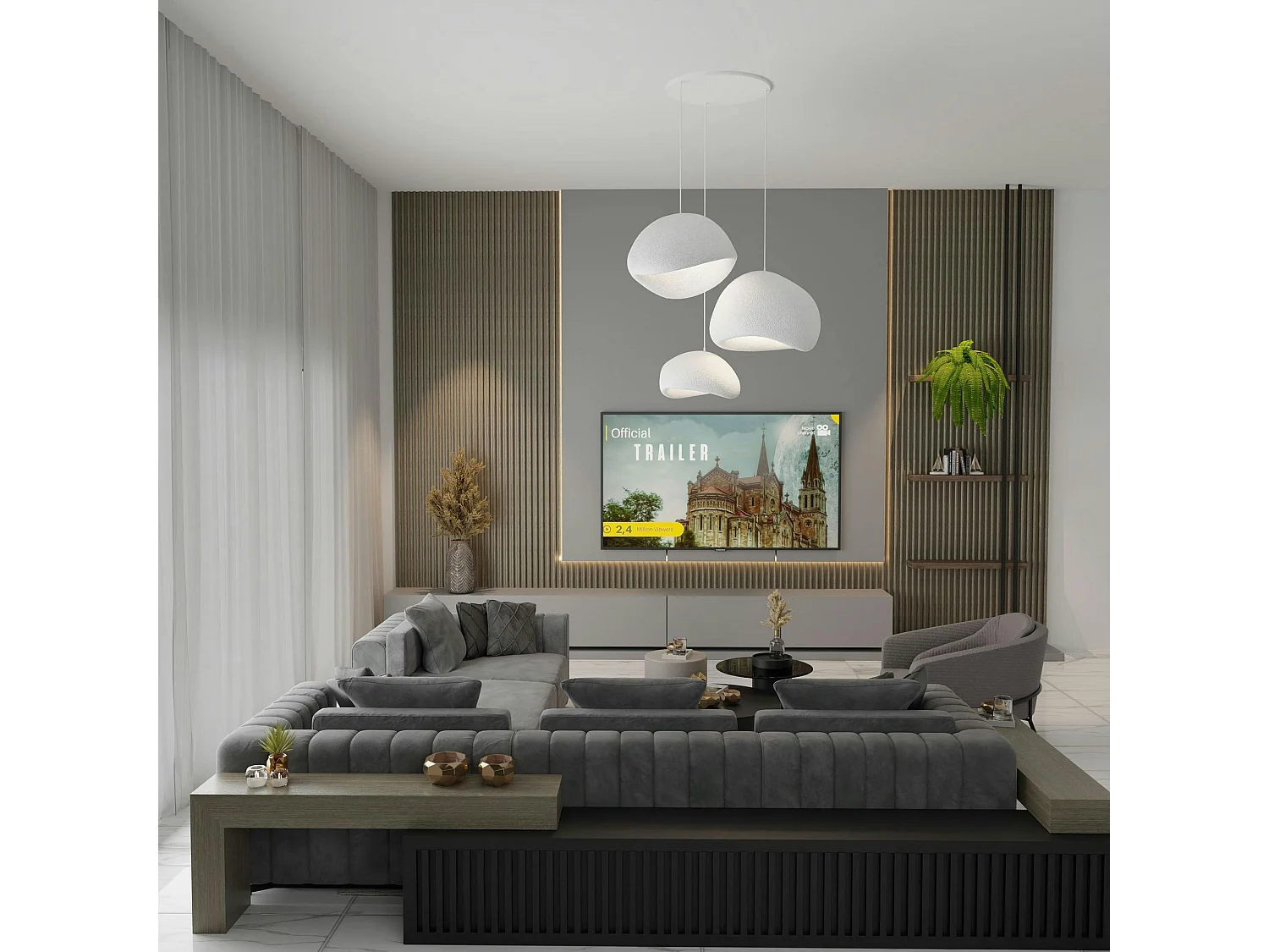 Suspension blanche design organique 3 abat-jour H.28 cm NOXIS