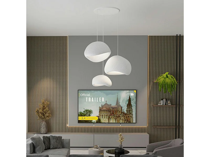 Suspension blanche design organique 3 abat-jour H.28 cm NOXIS