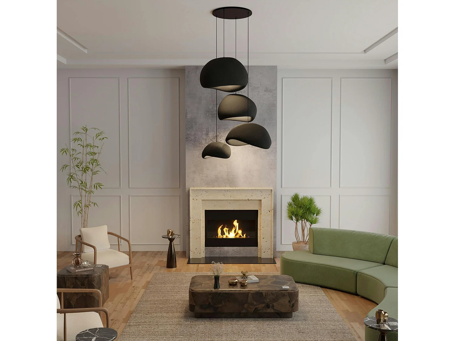 Suspension design noire 4 abat-jour organiques NOXIS