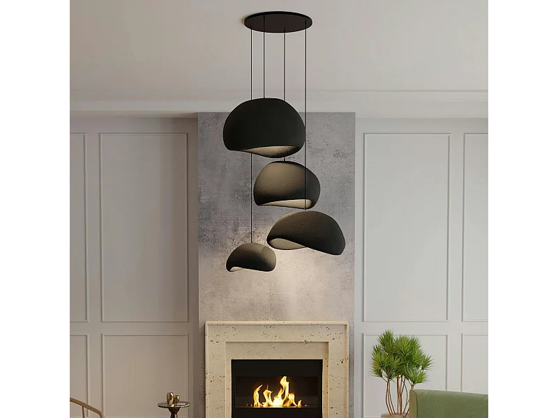 Suspension design noire 4 abat-jour organiques NOXIS