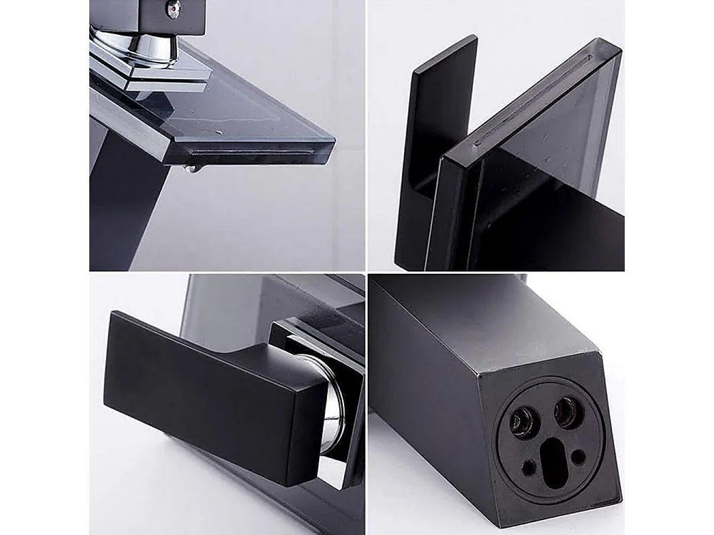 Robinet salle de bain Robinet de lavabo monocommande cascade en laiton cristal noir