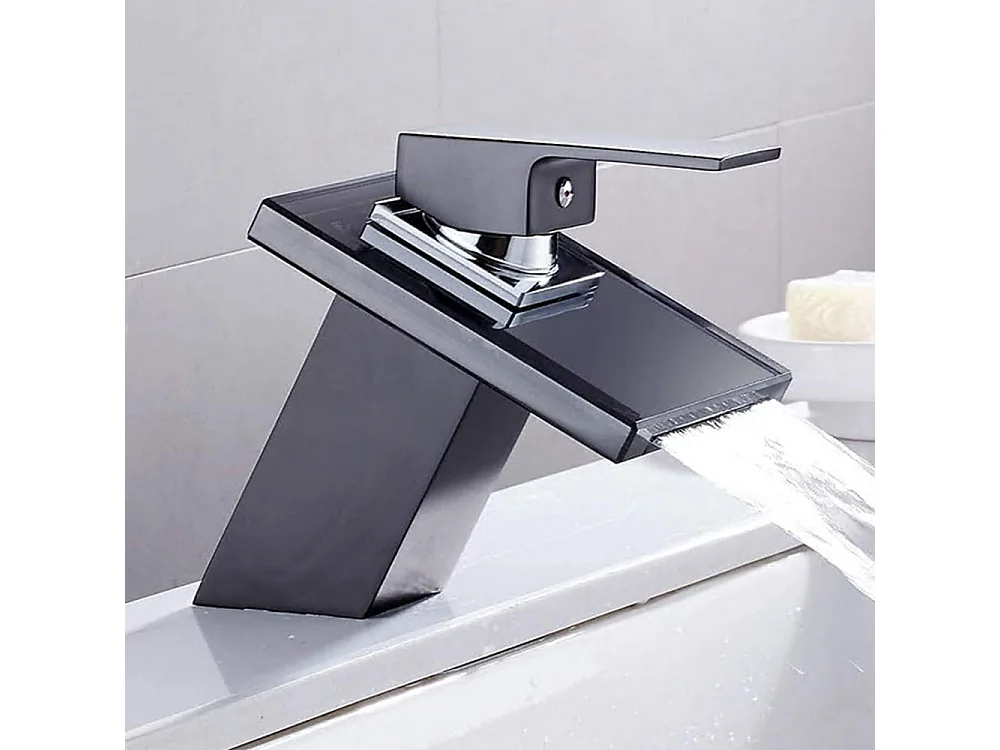Robinet salle de bain Robinet de lavabo monocommande cascade en laiton cristal noir