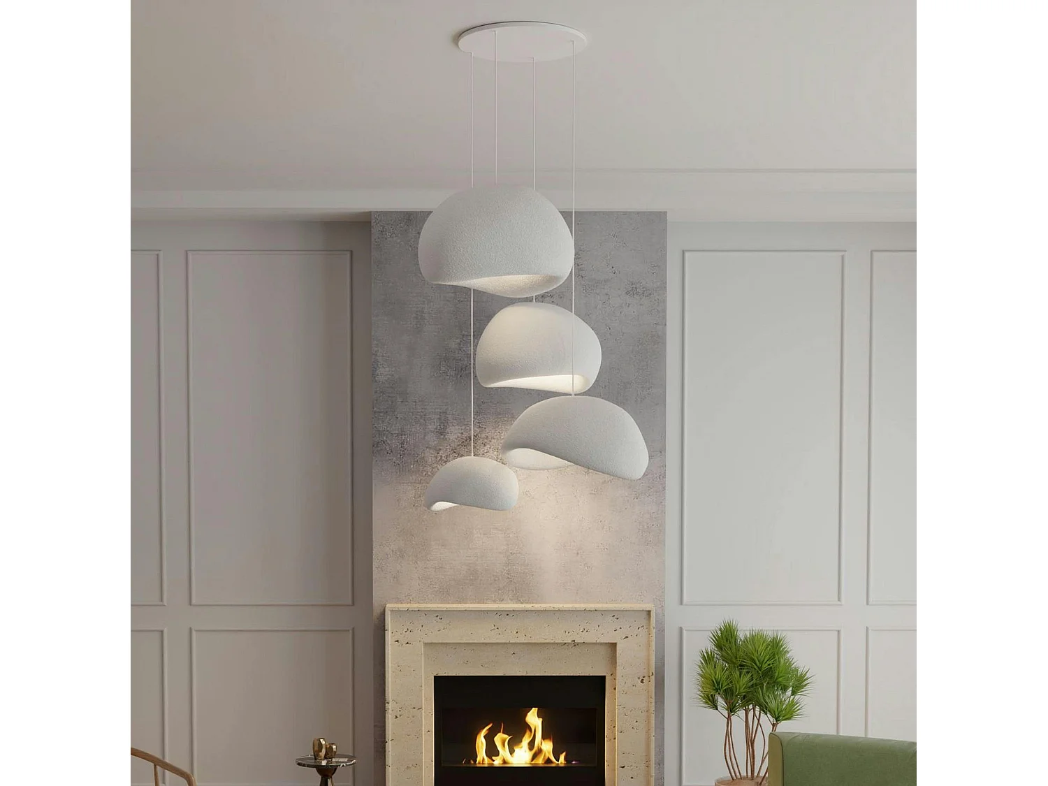 Suspension design blanche 4 abat-jour organiques NOXIS