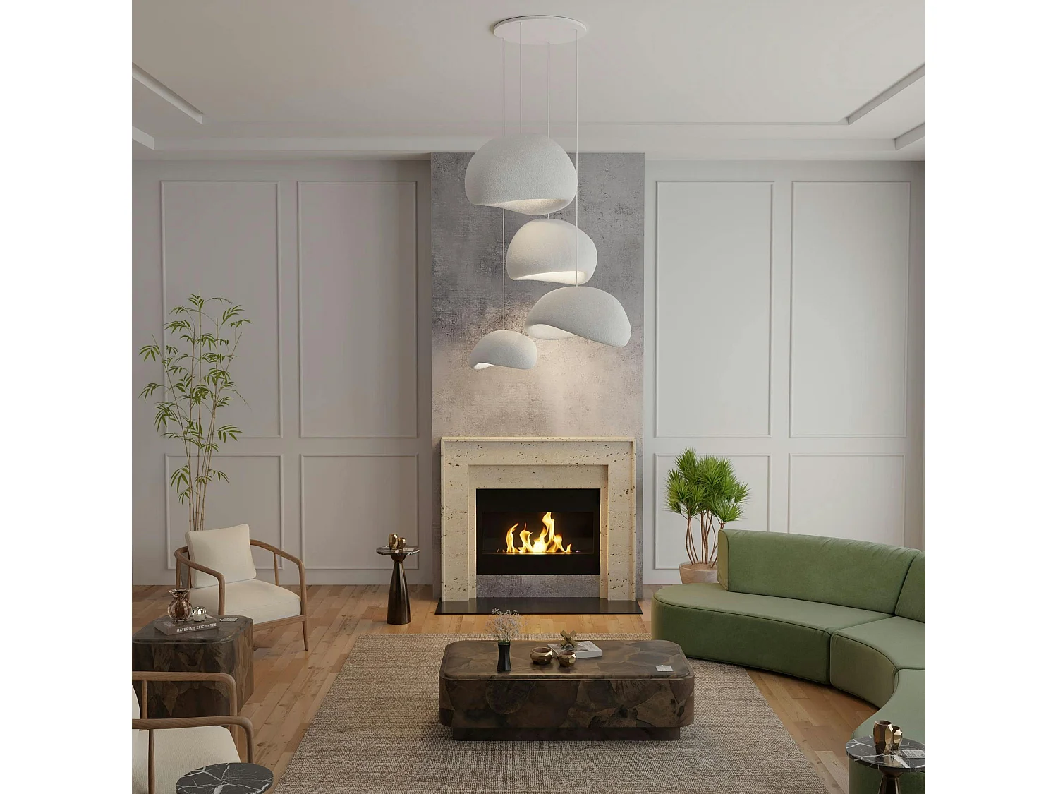 Suspension design blanche 4 abat-jour organiques NOXIS