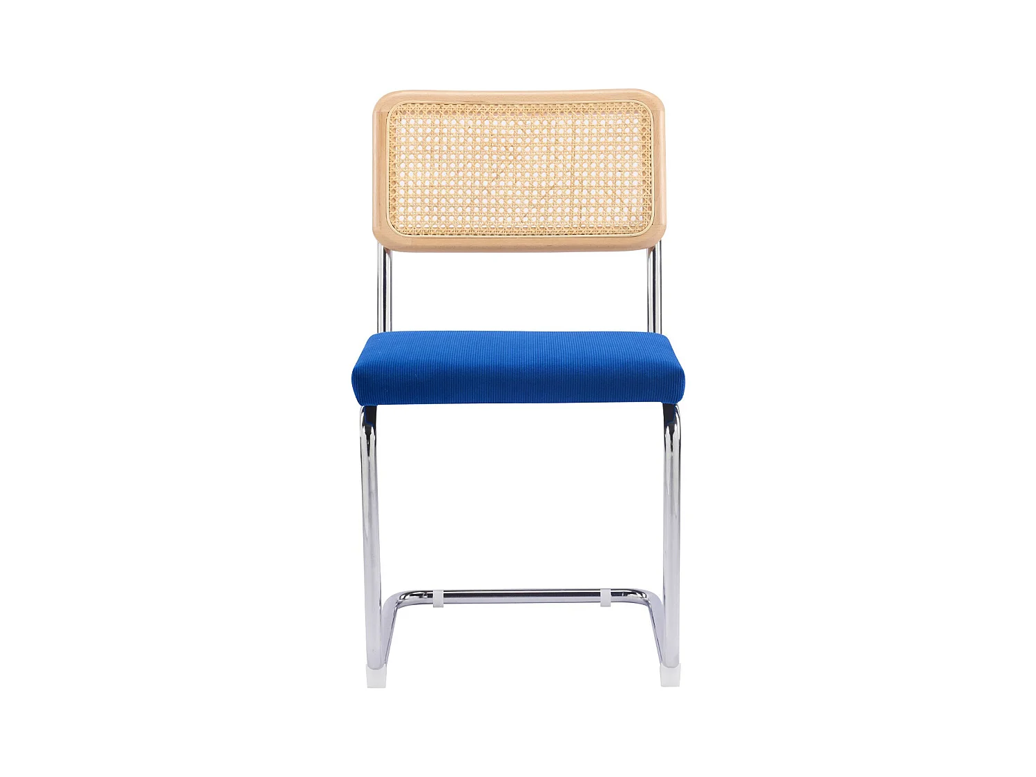Lot de 2 chaises en cannage, velours côtelé bleu électrique et métal chromé - Muse