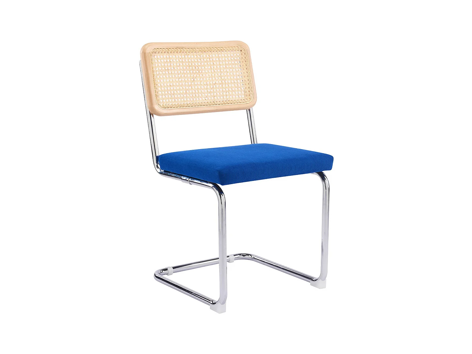 Lot de 2 chaises en cannage, velours côtelé bleu électrique et métal chromé - Muse