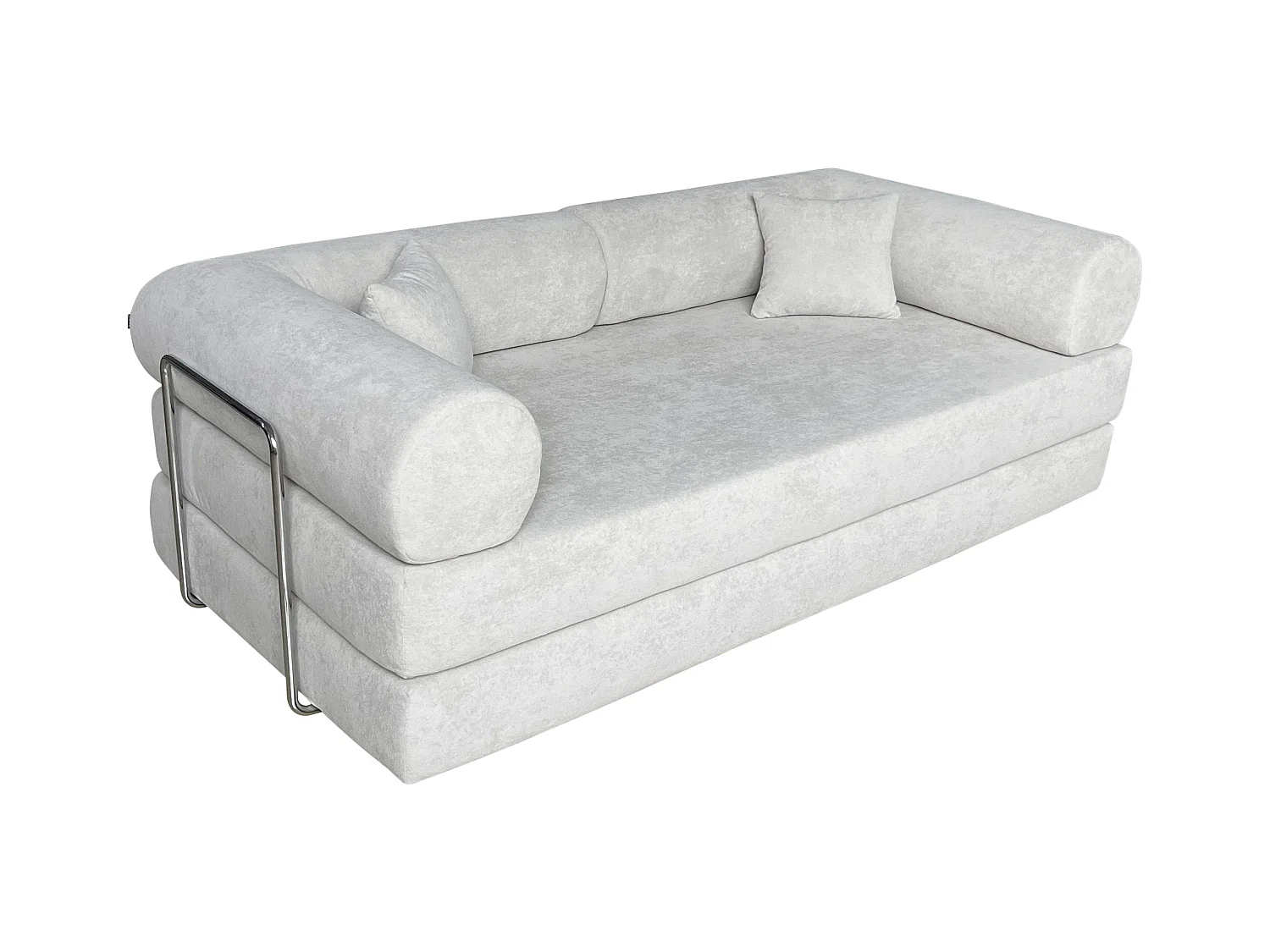 Canapé convertible 2 places en tissu avec coussins Ecru