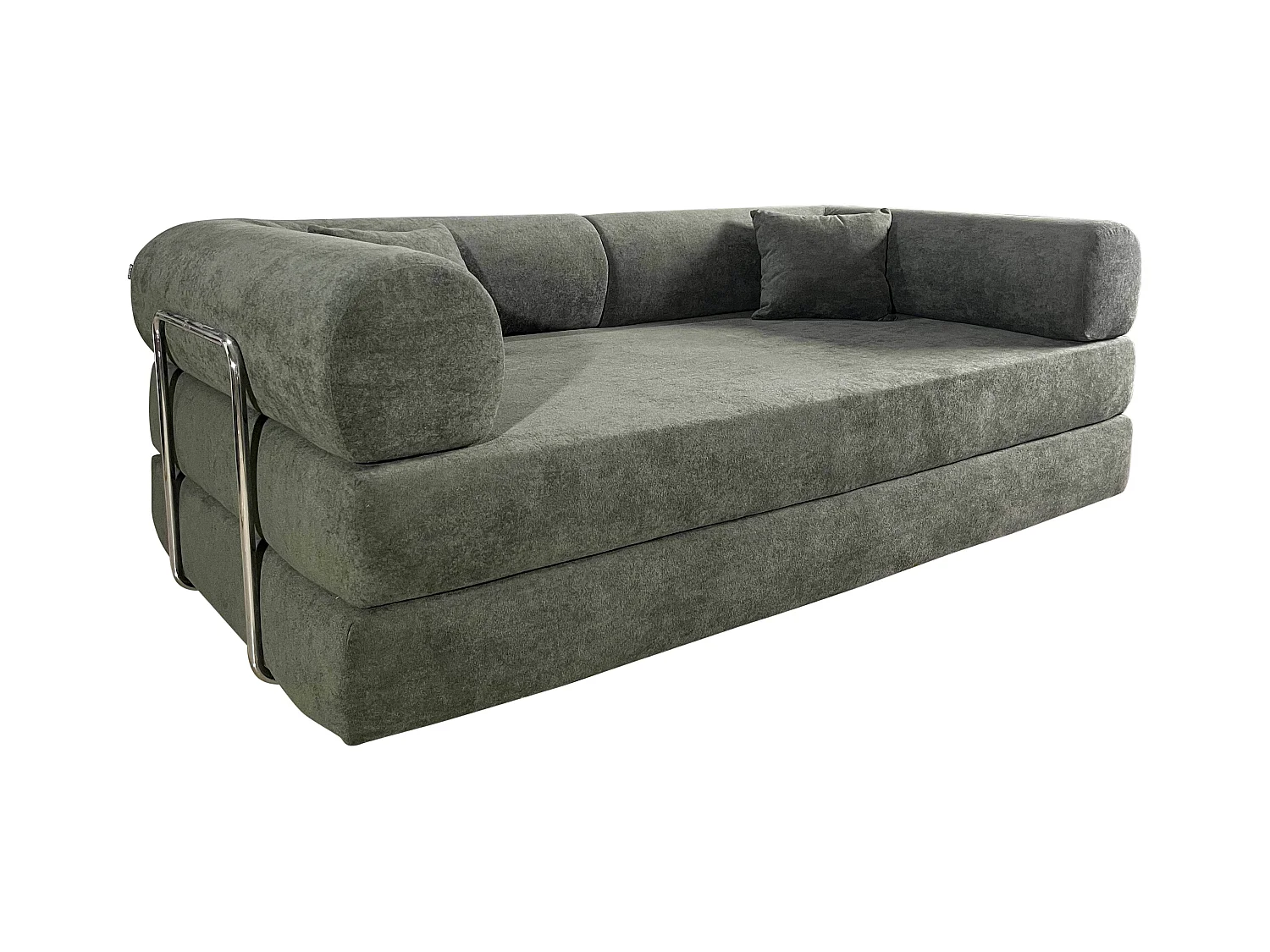 Canapé convertible 2 places en tissu avec coussins Vert
