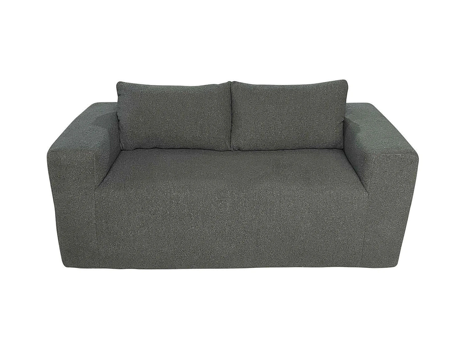 Canapé 2 places en tissu bouclette avec coussins vert