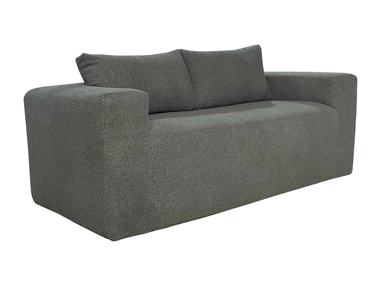 Canapé 2 places en tissu bouclette avec coussins vert L 160 cm