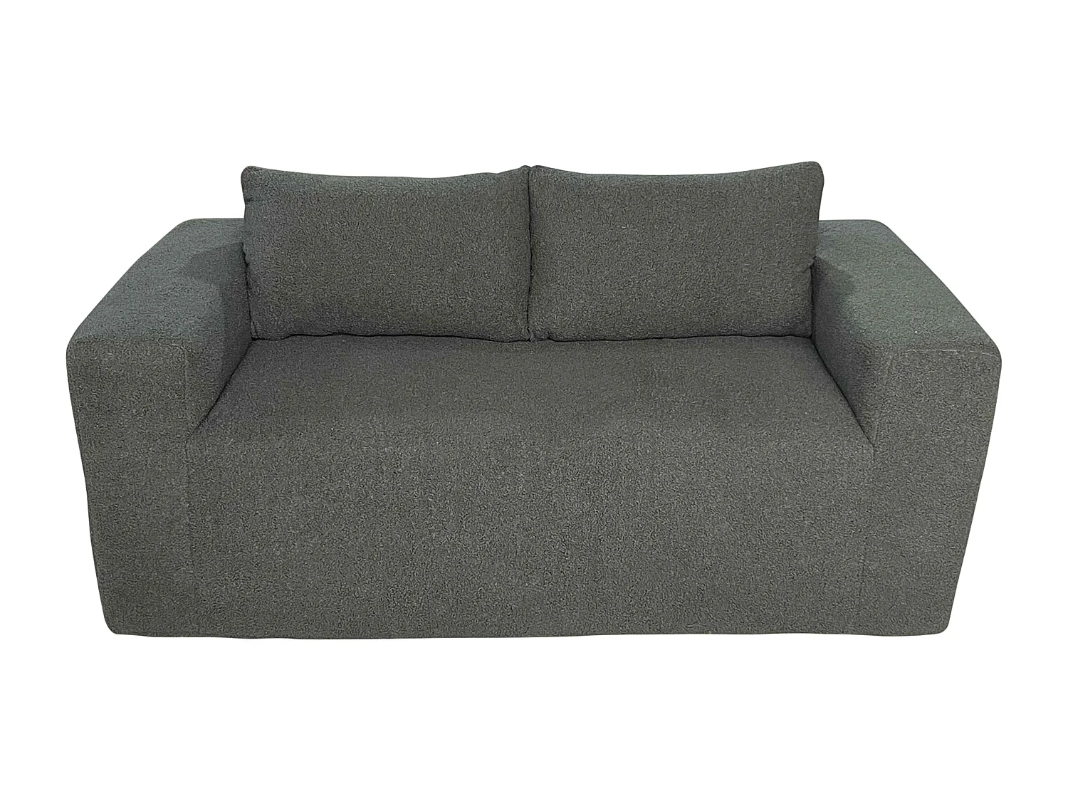 Canapé 2 places en tissu bouclette avec coussins vert L 160 cm