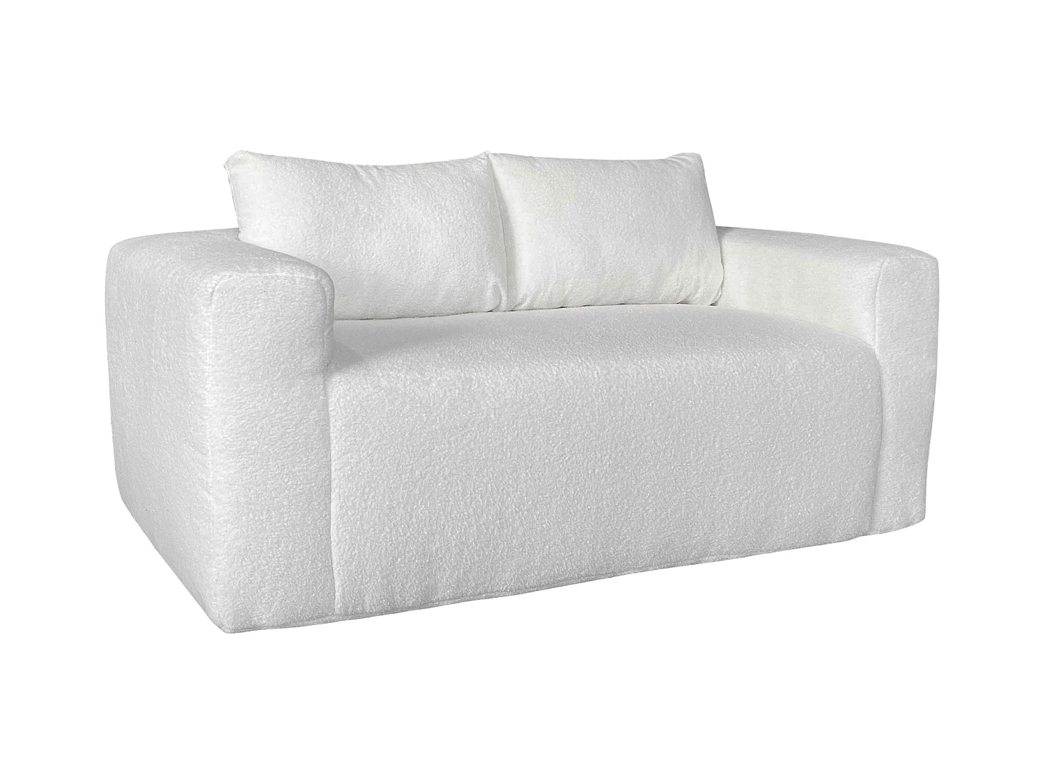 Canapé 2 places en tissu bouclette avec coussins écru