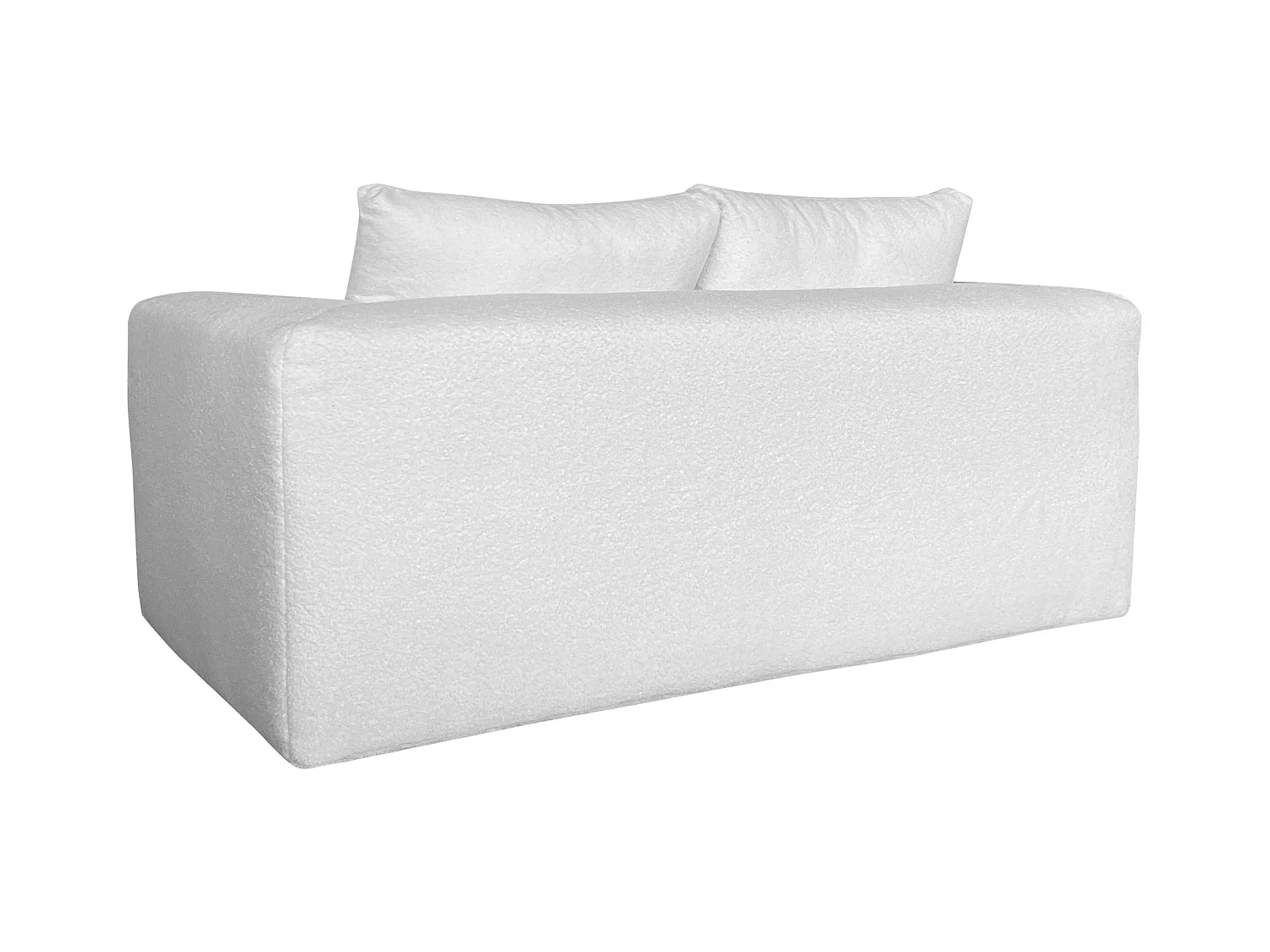 Canapé 2 places en tissu bouclette avec coussins écru