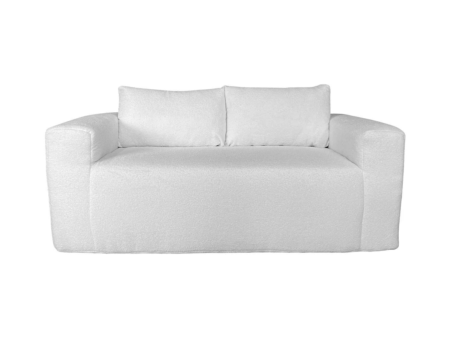 Canapé 2 places en tissu bouclette avec coussins écru