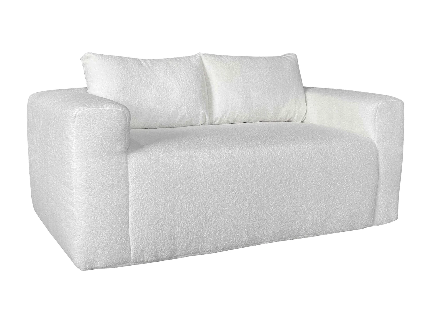 Canapé 2 places en tissu bouclette avec coussins écru L 160 cm