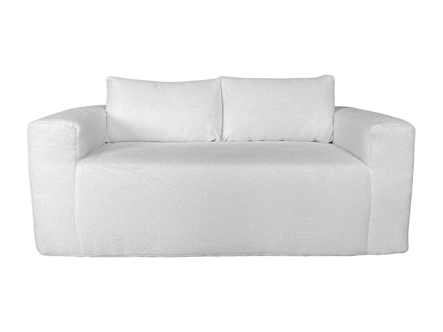 Canapé 2 places en tissu bouclette avec coussins écru L 160 cm