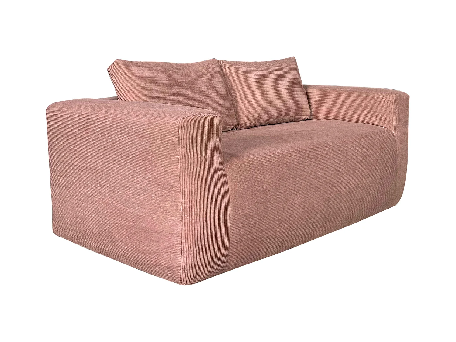 Canapé 2 places en tissu côtelé avec coussins rose