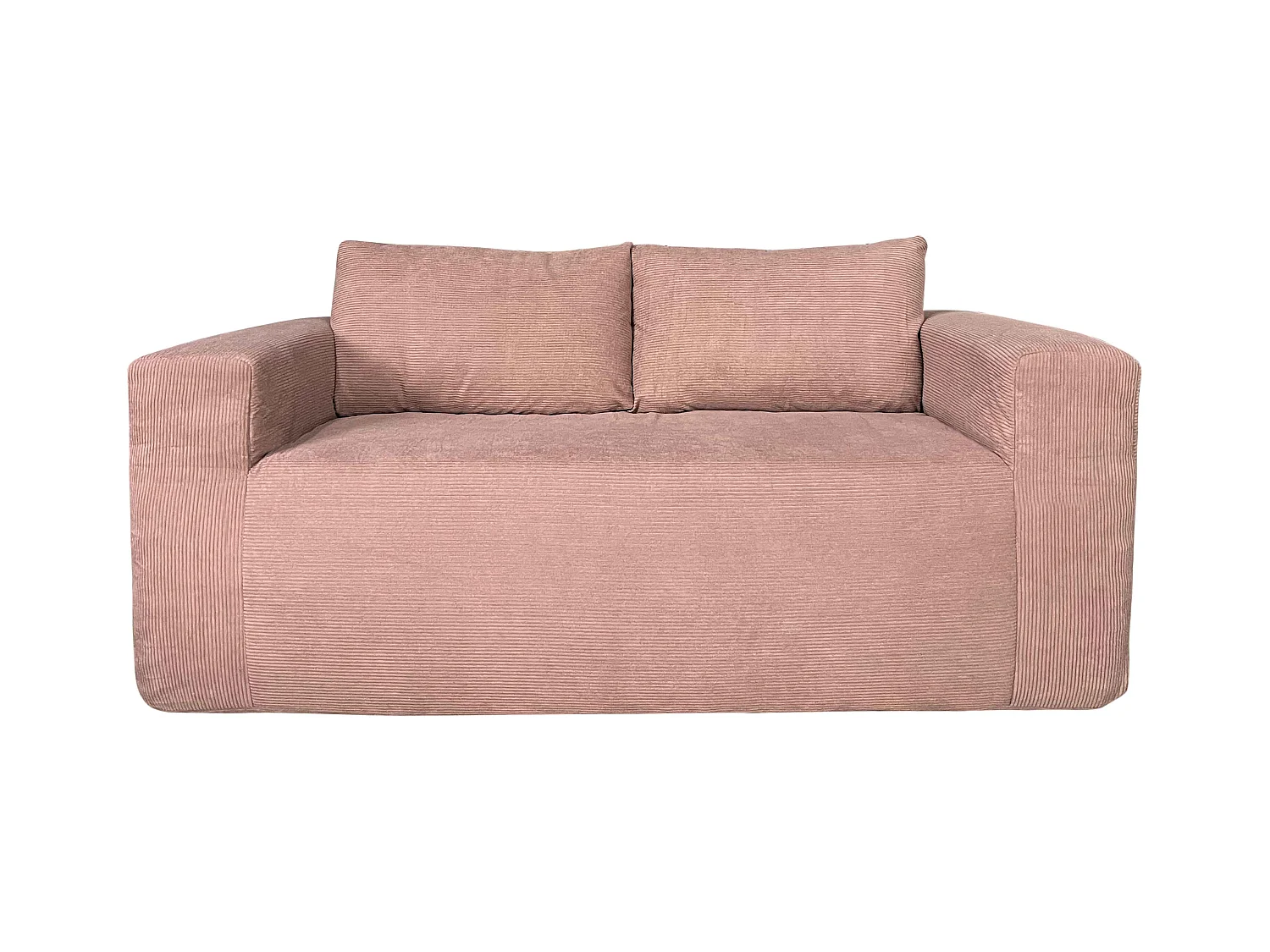 Canapé 2 places en tissu côtelé avec coussins rose