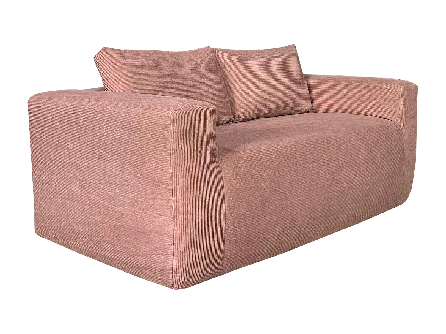 Canapé 2 places en tissu côtelé avec coussins rose L 160 cm