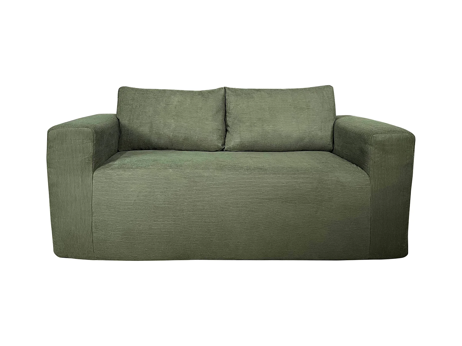 Canapé 2 places en tissu côtelé avec coussins vert