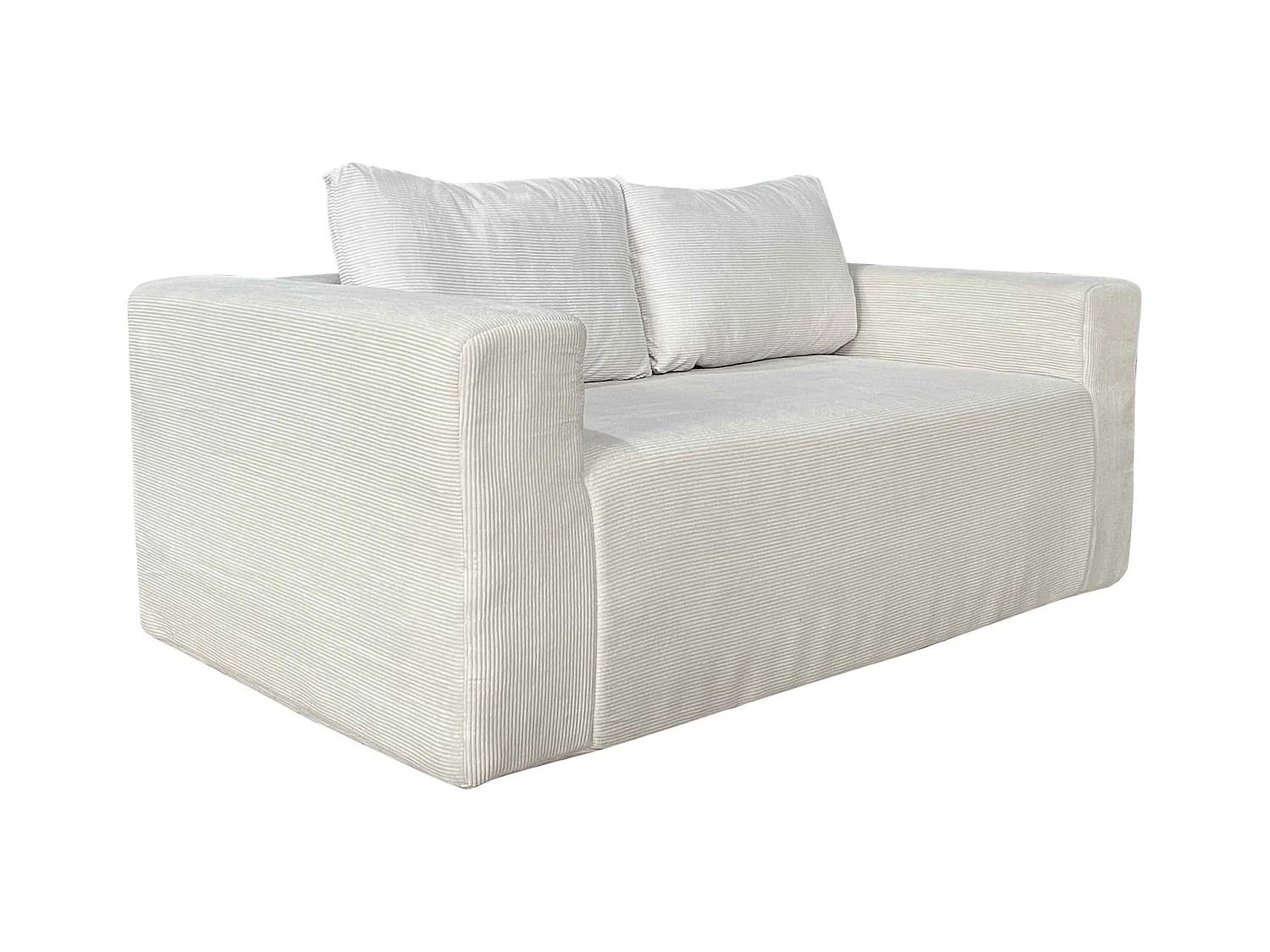 Canapé 2 places en tissu côtelé avec coussins ecru