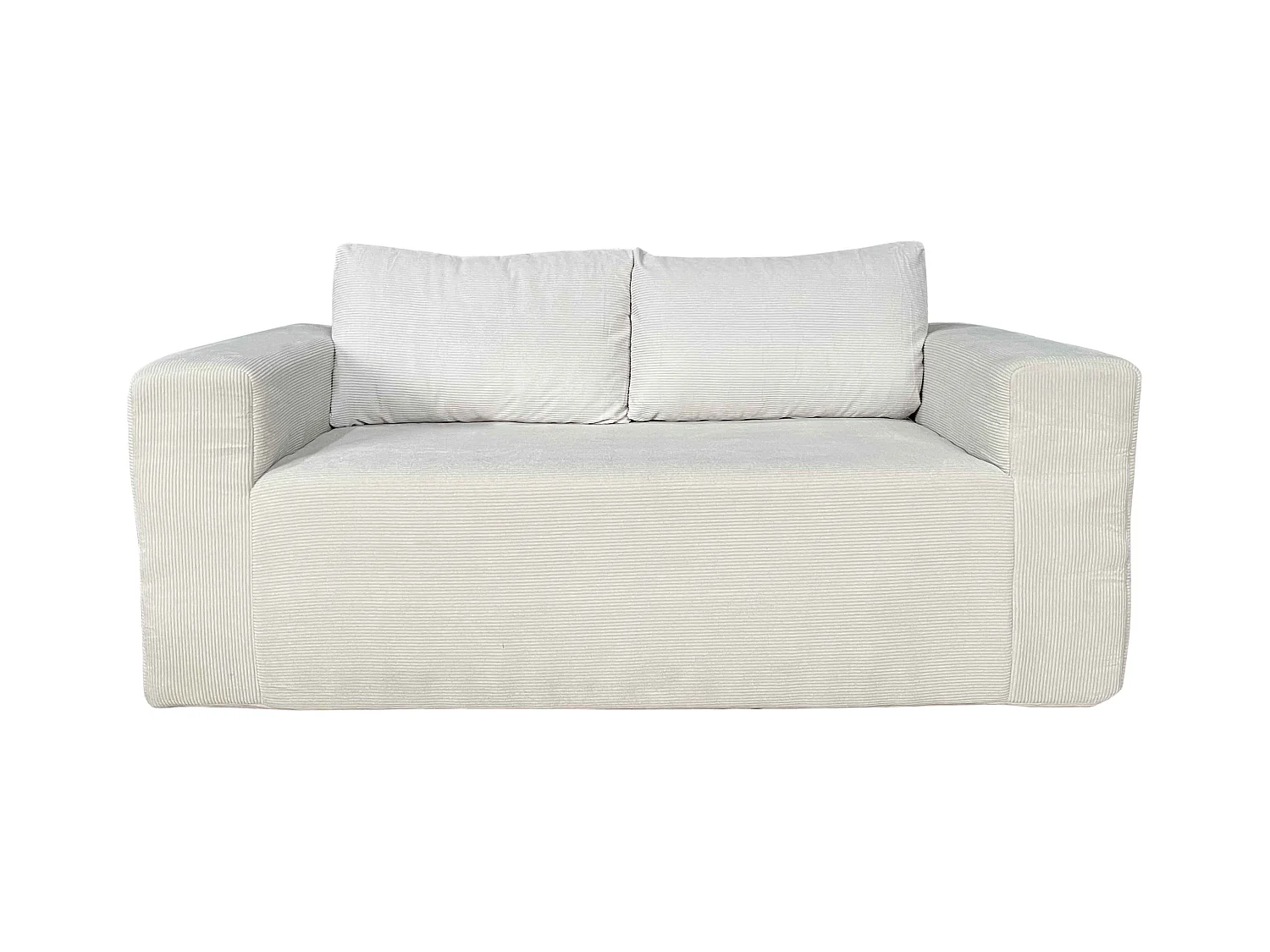 Canapé 2 places en tissu côtelé avec coussins ecru