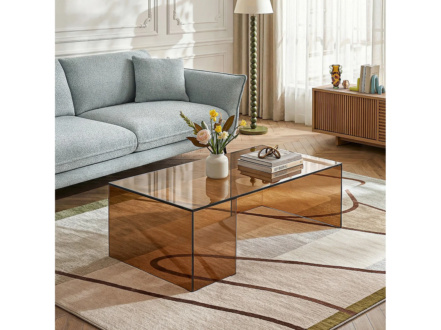 Habitat - Table basse rectangulaire en verre trempé - Marron ambré - Design by Céline Mognon Fichet - Alyssa