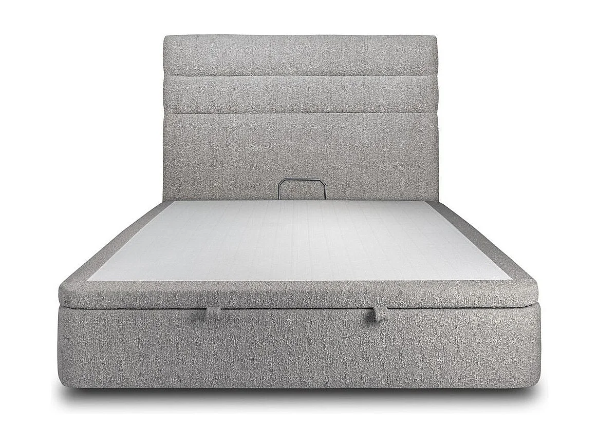 Lit coffre 200x200cm avec tête de lit lignes Bouclette Gris - Hauteur totale : 39cm