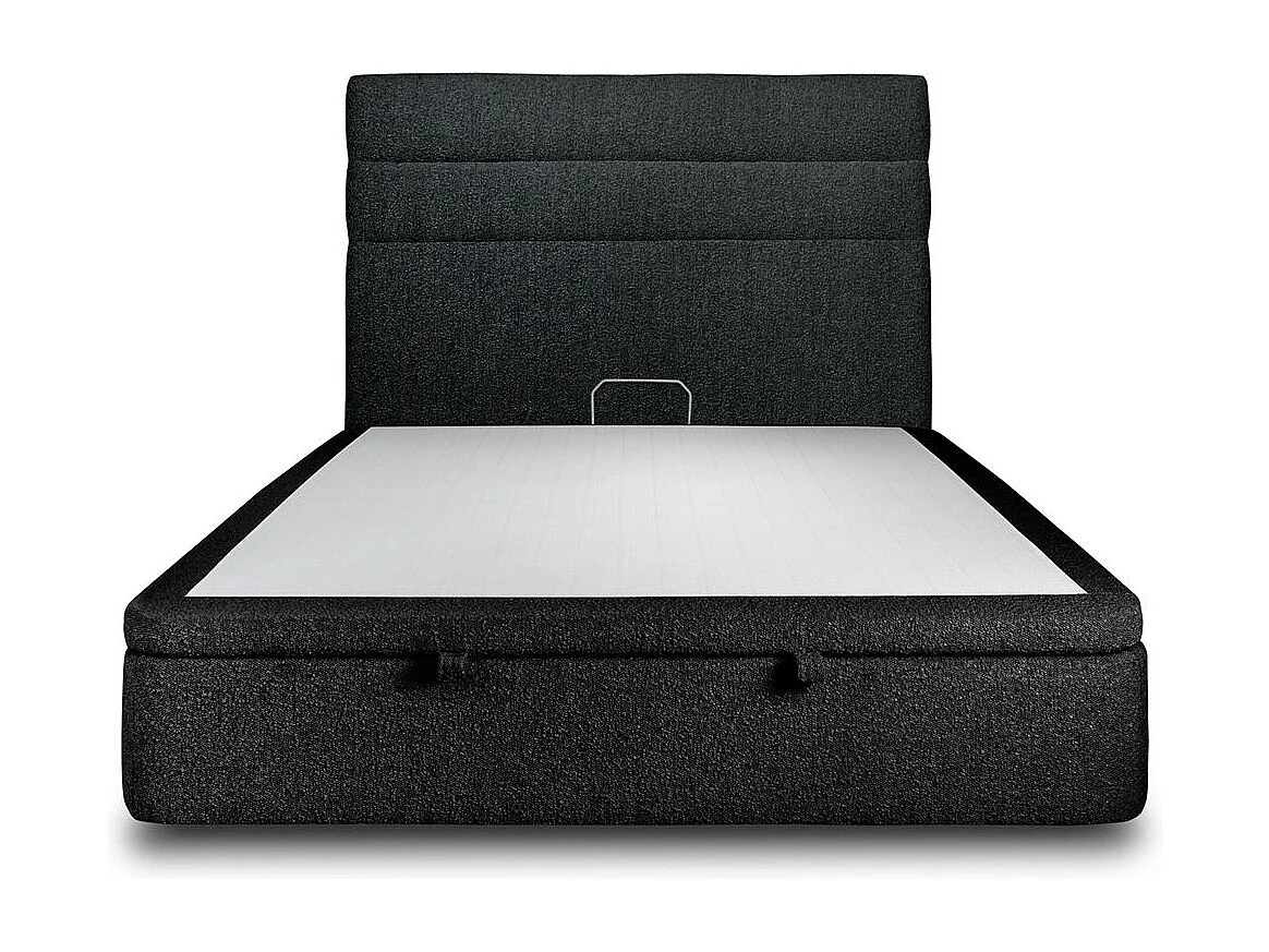 Lit coffre 200x200cm avec tête de lit lignes Bouclette Noir - Hauteur totale : 39cm