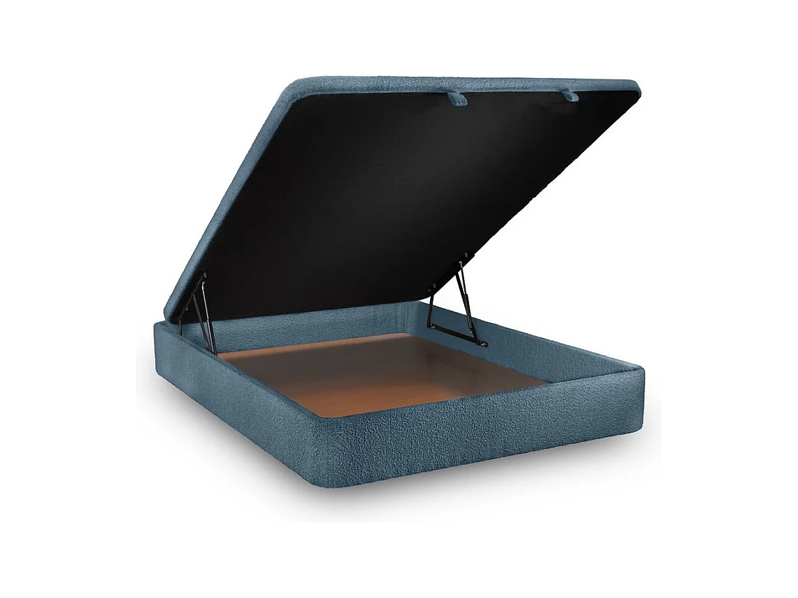 Lit coffre 200x200cm avec tête de lit lignes Bouclette Bleu - Hauteur totale : 39cm