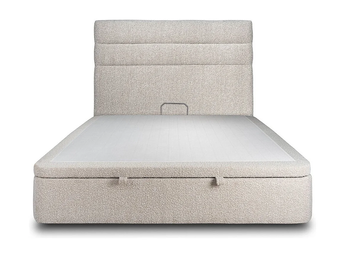 Lit coffre 200x200cm avec tête de lit lignes Bouclette Beige - Hauteur totale : 39cm
