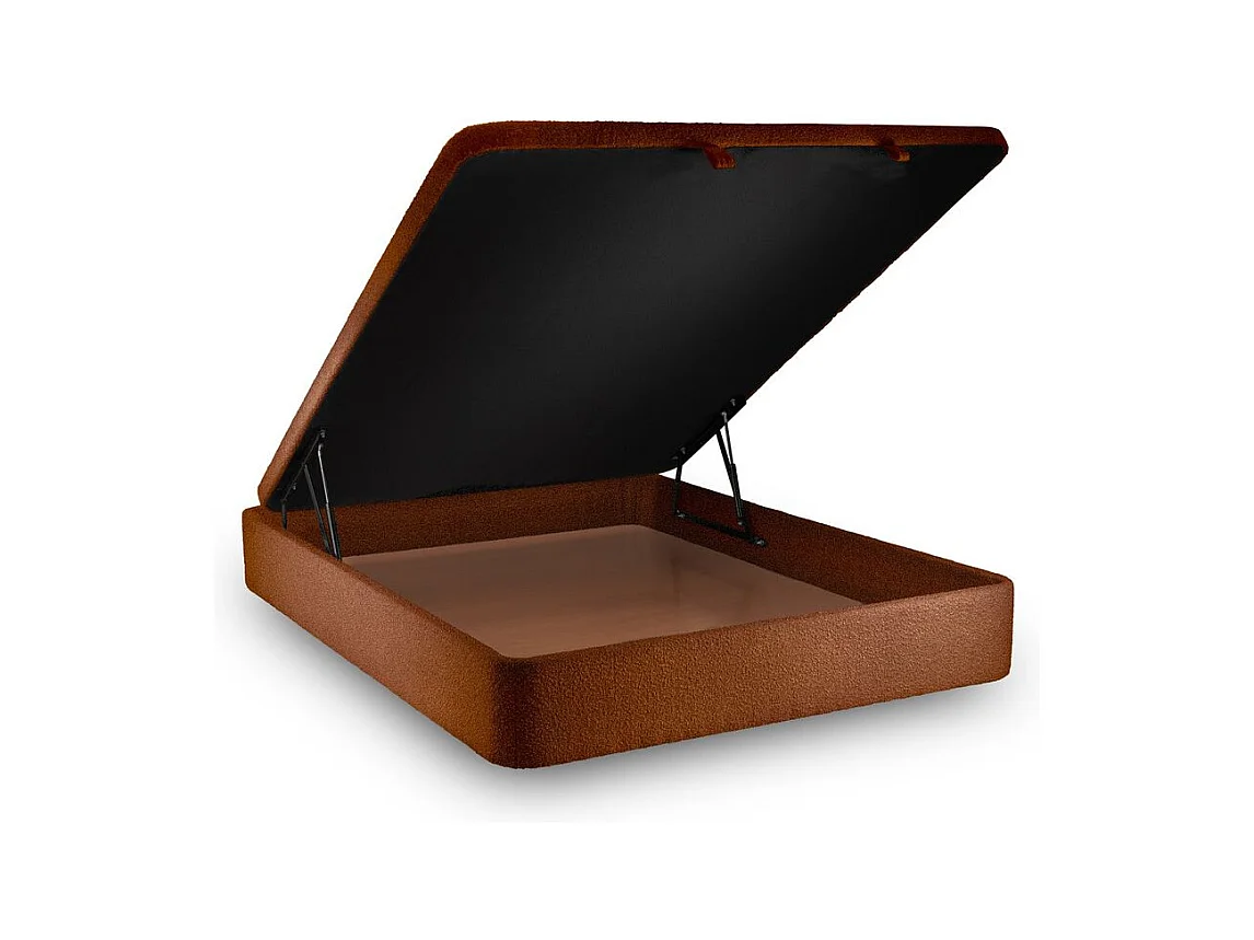 Lit coffre 200x200cm avec tête de lit lignes Bouclette Terracotta - Hauteur totale : 39cm