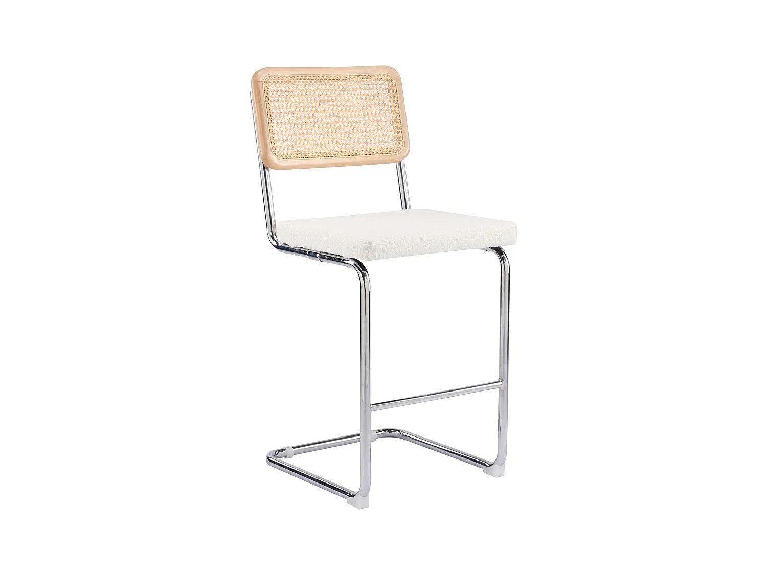 Lot de 2 tabourets de bar en cannage et tissu bouclé beige - Muse