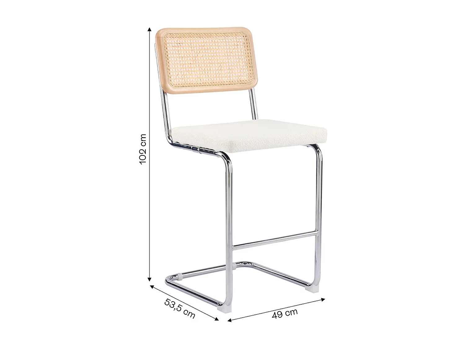 Lot de 2 tabourets de bar en cannage et tissu bouclé beige - Muse