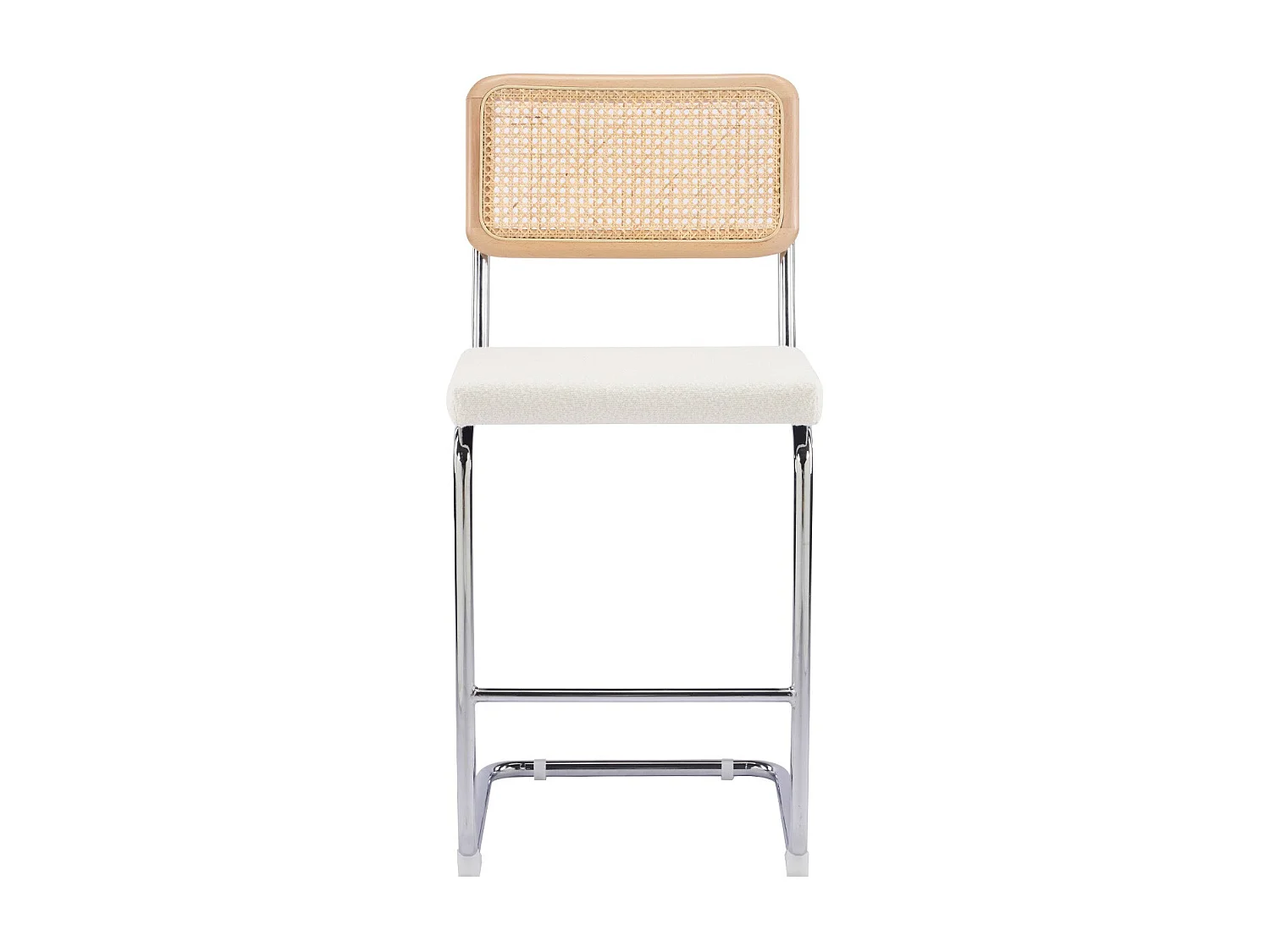 Lot de 2 tabourets de bar en cannage et tissu bouclé beige - Muse
