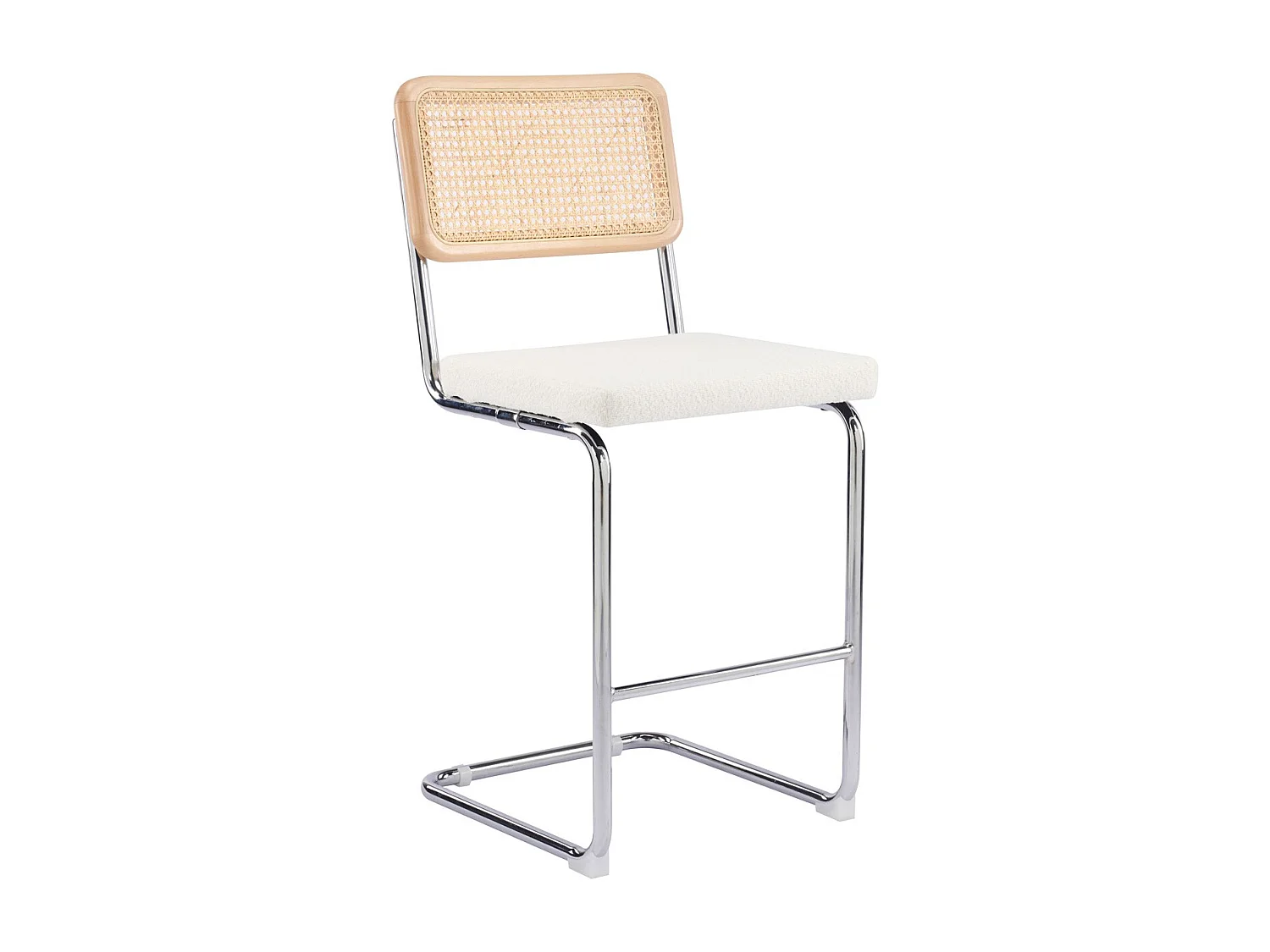 Lot de 2 tabourets de bar en cannage et tissu bouclé beige - Muse