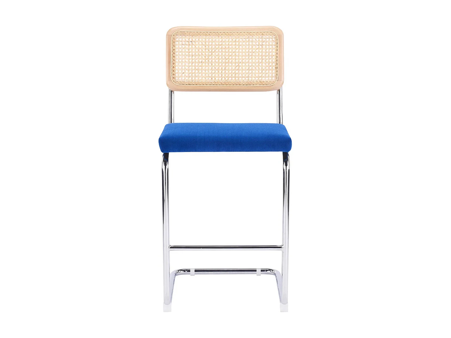 Lot de 2 tabourets de bar en cannage et velours côtelé bleu électrique - Muse