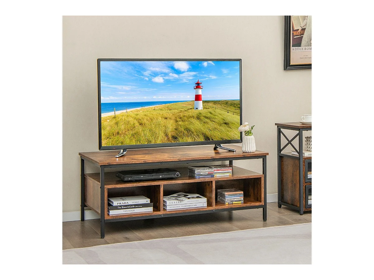 Tavolino da caffè a 3 ripiani con spazio di archiviazione, Tavolo rettangolare in legno con mensola aperta Marrone