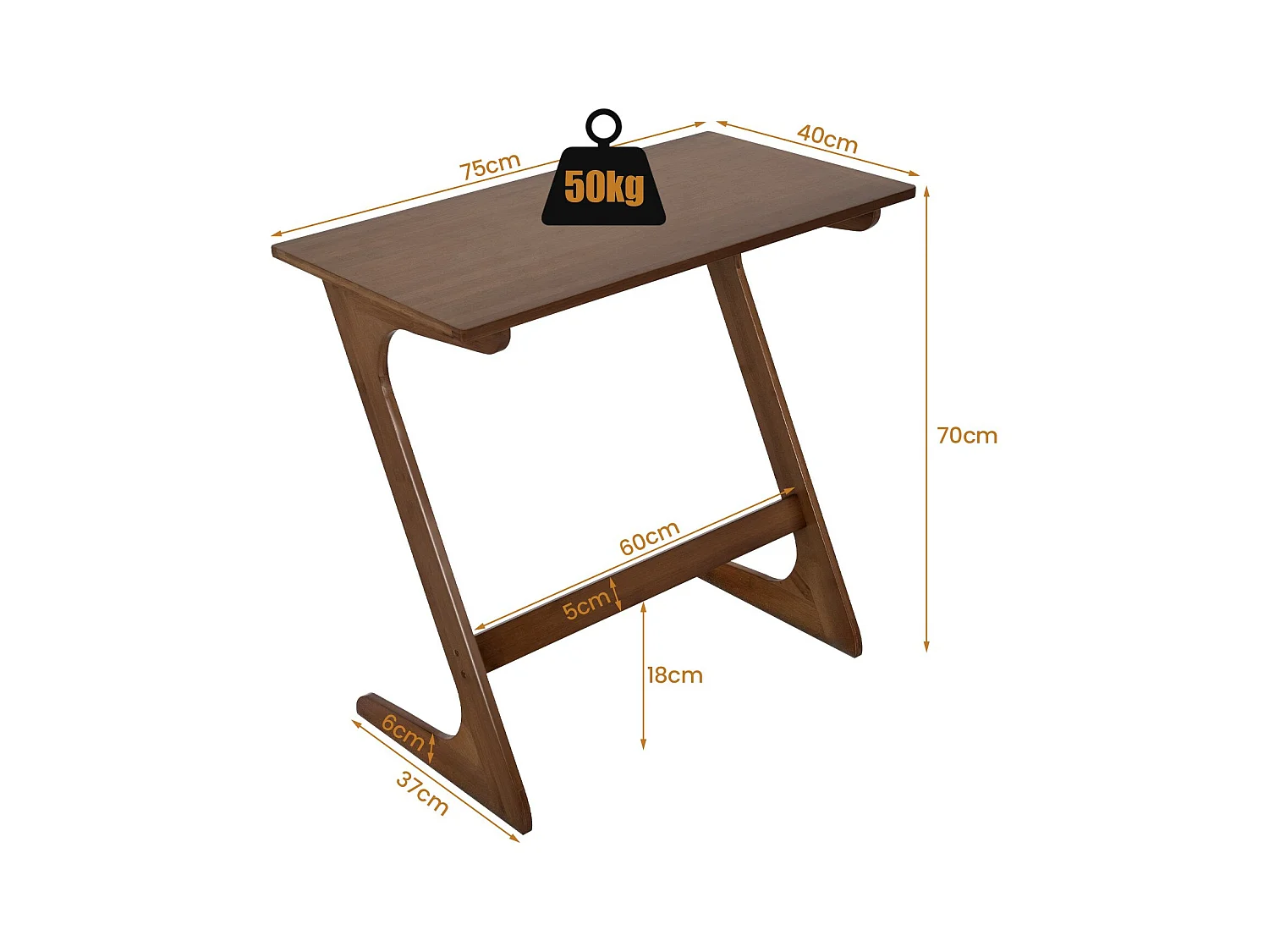 Table d'Appoint en Forme de Z Table Chevet de Canapé en Bambou Massif Économisant de l'Espace Bureau 75 X 40 X 70 CM Café