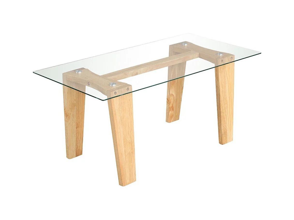 Glas Couchtisch mit Gummiholzbeinen Rechteckiger Beistelltisch Glastisch Kaffeetisch